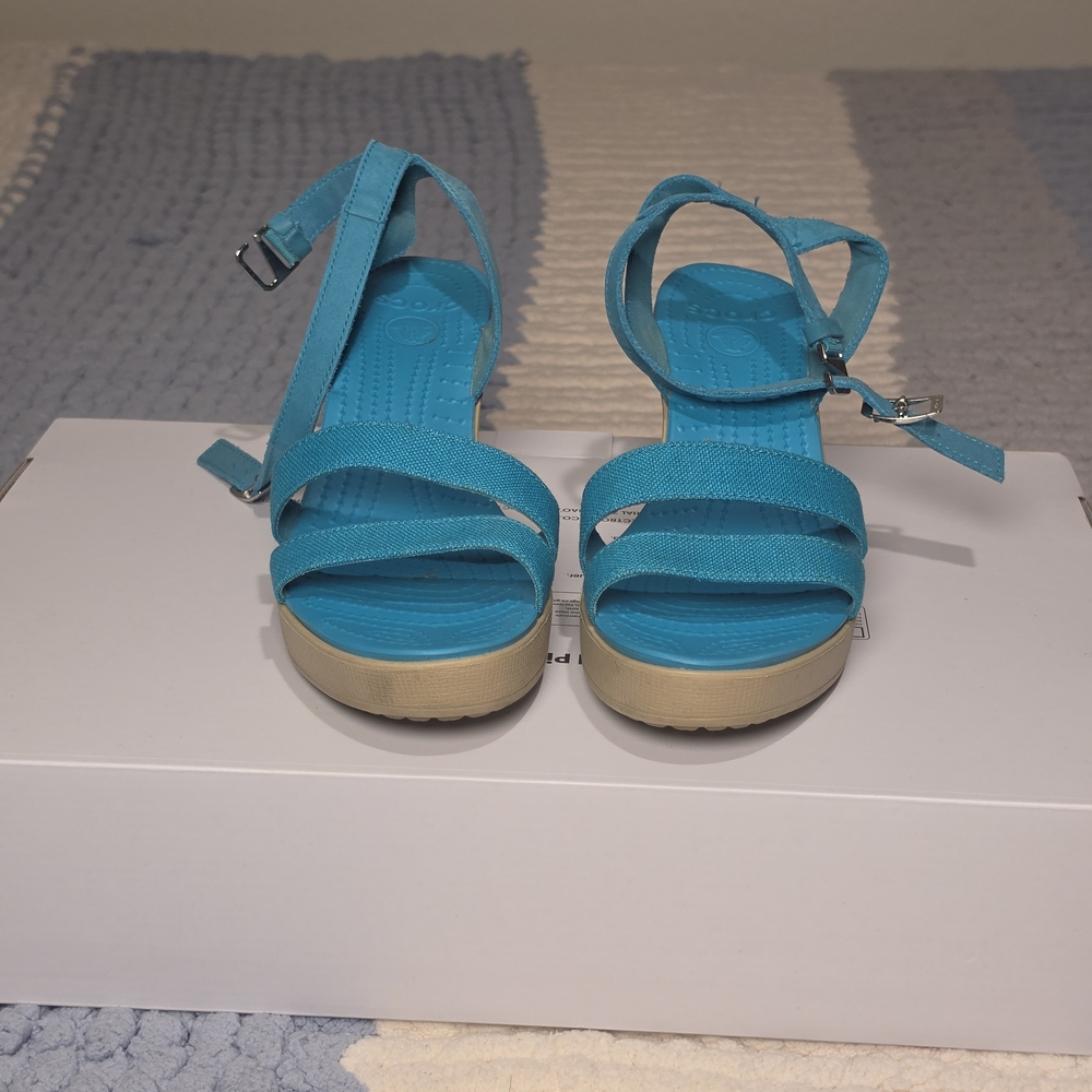 CROCS Teal Blue Ankle-Strap Platform Sandals